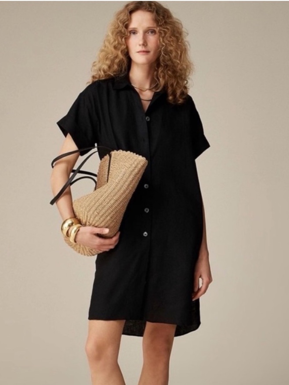 J. Crew Black Linen Short Sleeve Shirt Dress